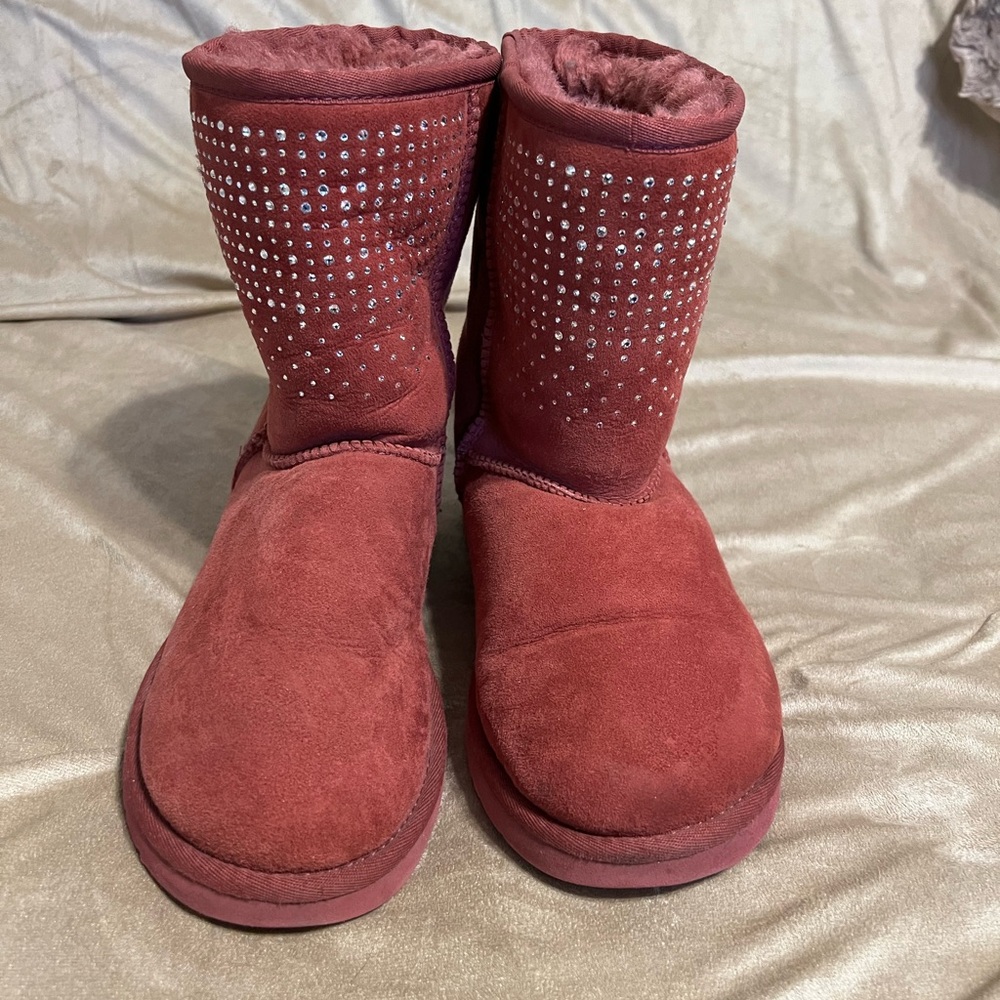 UGG Red Suede Winter Boots with Rhinestones